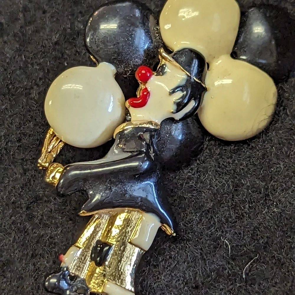 Clown Pin Balloons Enamel Brooch Gold tone black white red Vintage Circus Party